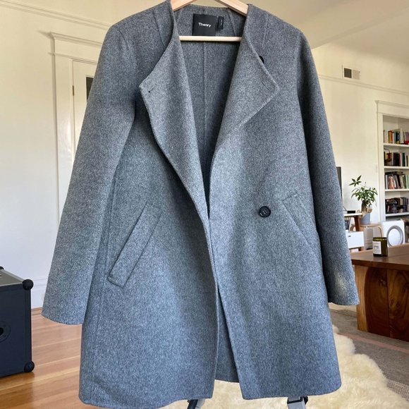 Theory Jackets & Blazers - Theory Nyma Double-faced Wool/Cashmere Coat in Heather Gray (Petite)
